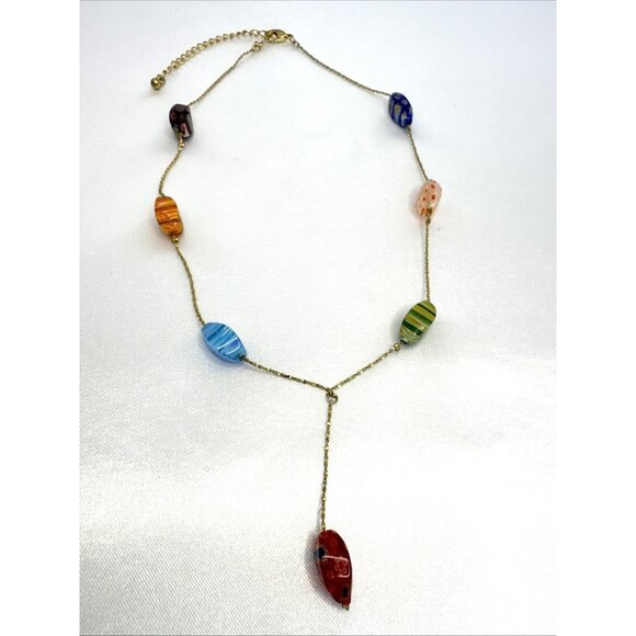 Multicolored Glass Bead Millefiore Necklace With Gold Tone Chain - Picture 1 of 6